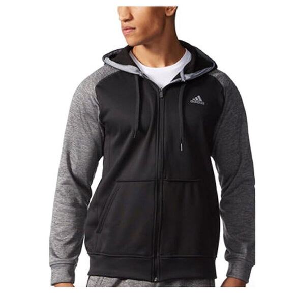 Adidas Men's Black & Gray Tech Fleece Full Zip Training Hoodie Climawarm Size M - Picture 1 of 6